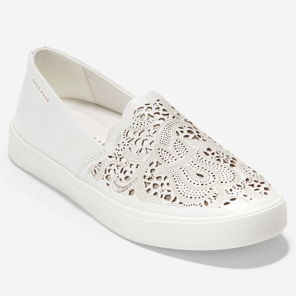 Cole Haan Shoes - Cole Haan GrandPrø Spectator Laser White Leather Sneaker Low-Top Pull On Flats 9